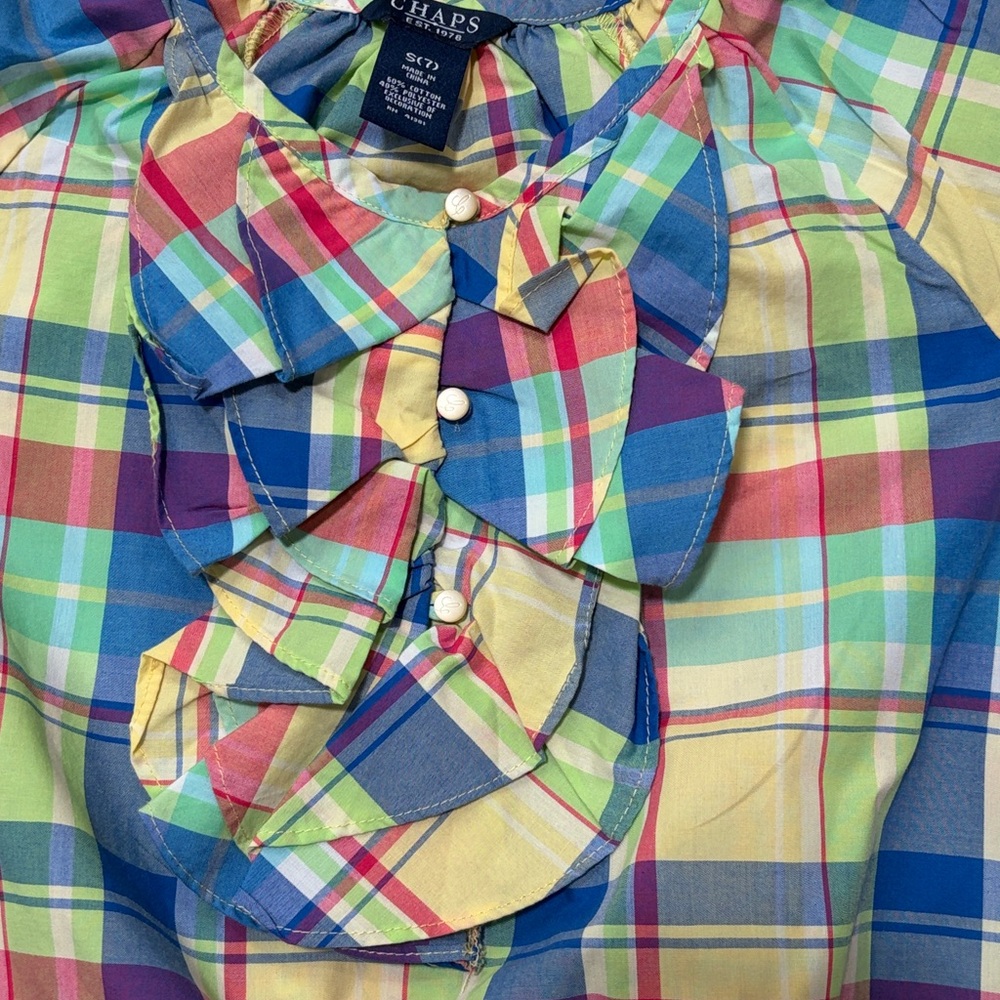 Chaps Multicolor Plaid Kids Blouse Size Small - Picture 6 of 8